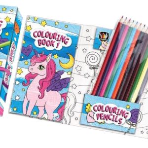 Reseset Färglägg Unicorn Sjöjungfru 12 böcker 12 färgpennor