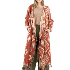 Ponchokappa med fransar Terracotta & Sand