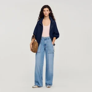Blekta jeans med raka, vida ben