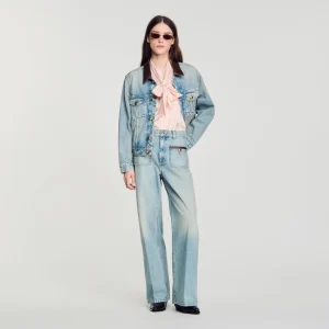 Jeans med raka ben och läderdetaljer