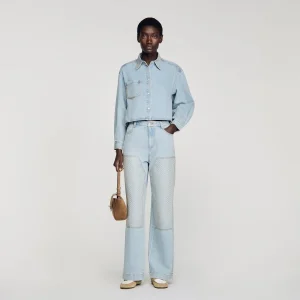 Kort jeansskjorta med strass