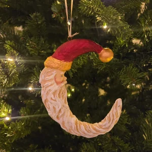 Cresent Santa beard red hat gold